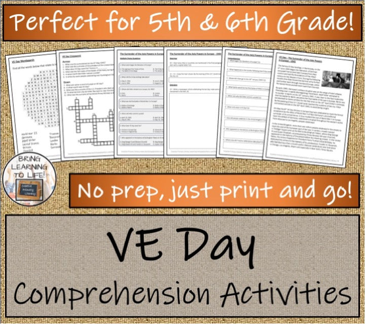 VE Day Close Reading & Informational Writing Bundle | 5th Grade & 6th Grade