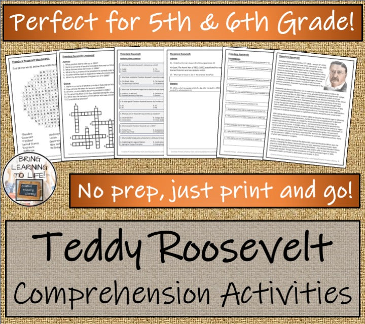 Theodore Roosevelt Close Reading Comprehension Activities | 5th Grade & 6th Grade