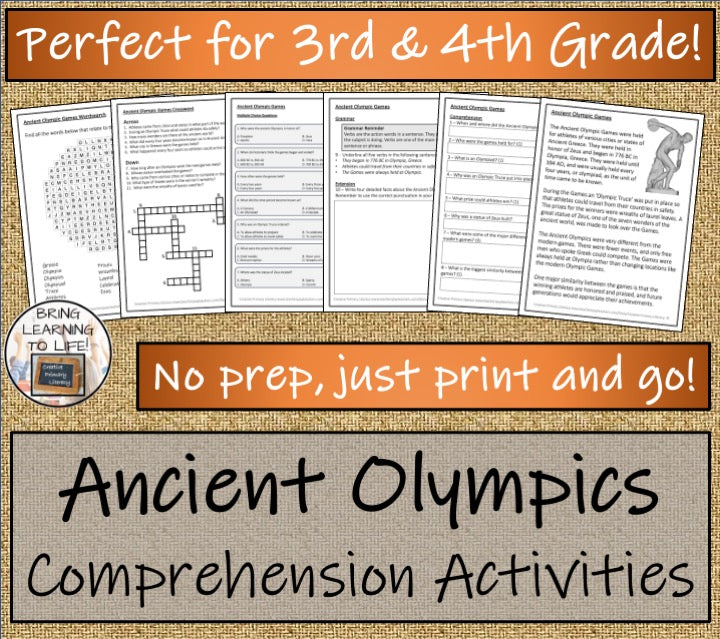 Ancient Olympic Games Close Reading Comprehension Activities | 3rd & 4th Grade