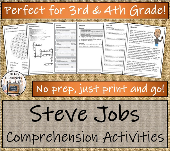 Steve Jobs Close Reading Comprehension Activities | 3rd Grade & 4th Grade