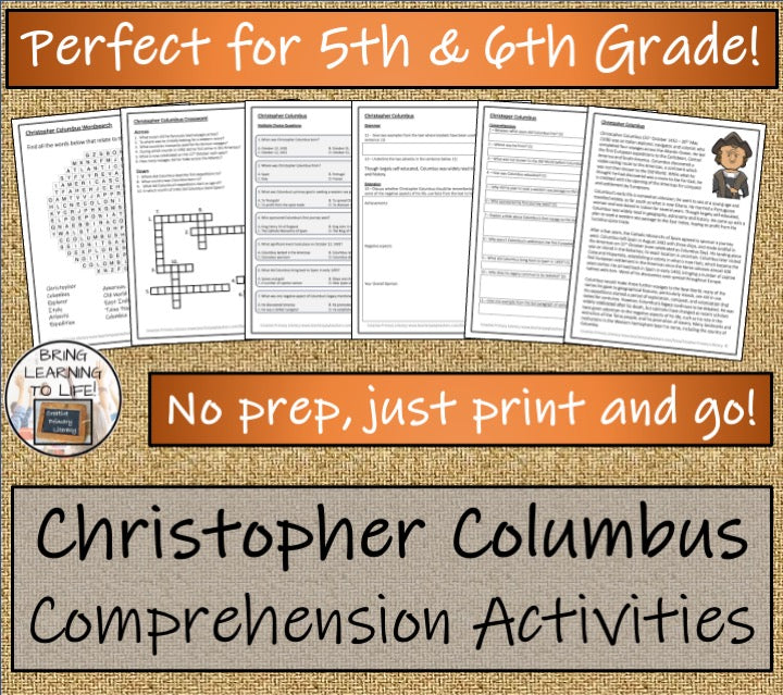 Christopher Columbus Close Reading Comprehension Activity | 5th & 6th Grade