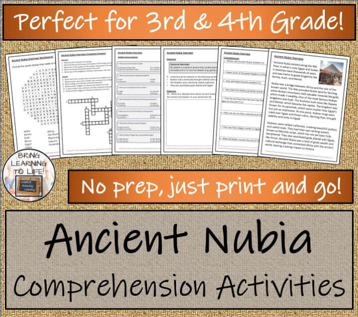 Ancient Nubia reading activities and presentation for 3rd-4th grade students.