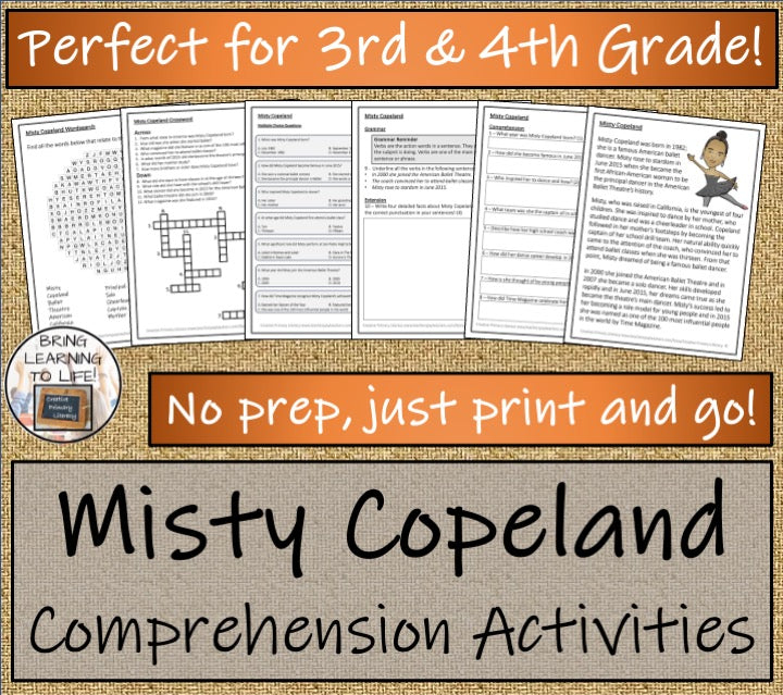 Misty Copeland Close Reading Comprehension Activities | 3rd Grade & 4th Grade