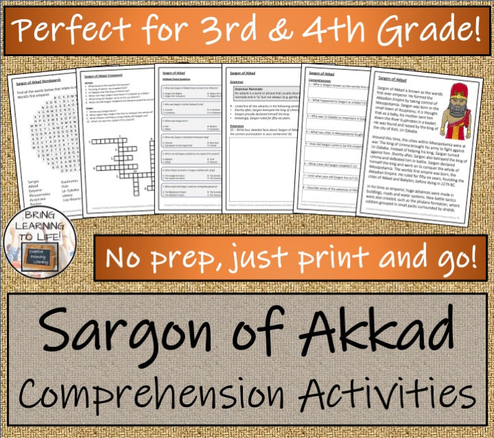 Sargon of Akkad Close Reading Comprehension Activities | 3rd Grade & 4th Grade