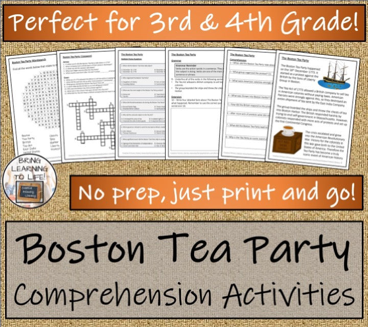 Boston Tea Party Close Reading & Informational Writing Bundle | 3rd & 4th Grade