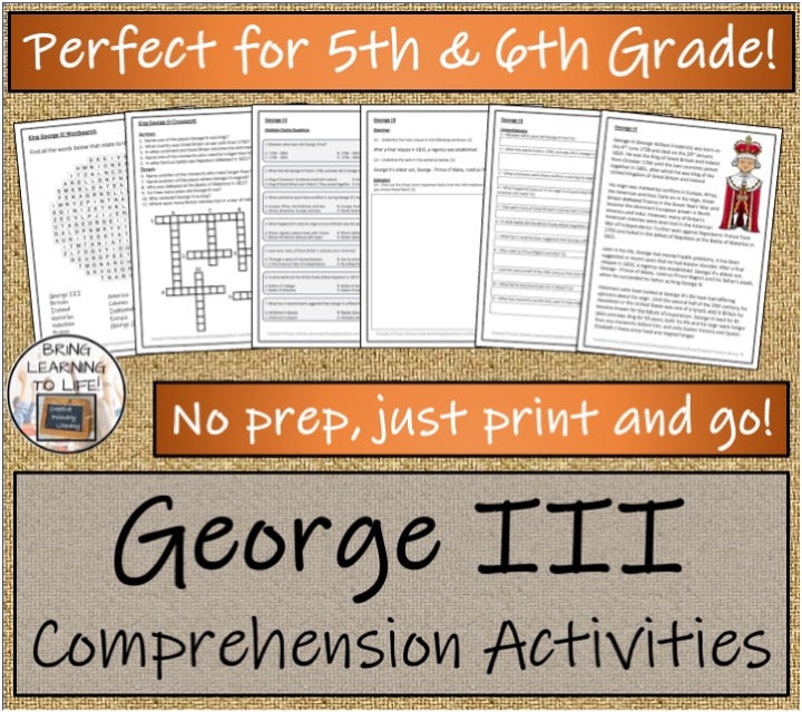 King George III Close Reading & Biography Bundle | 5th Grade & 6th Grade