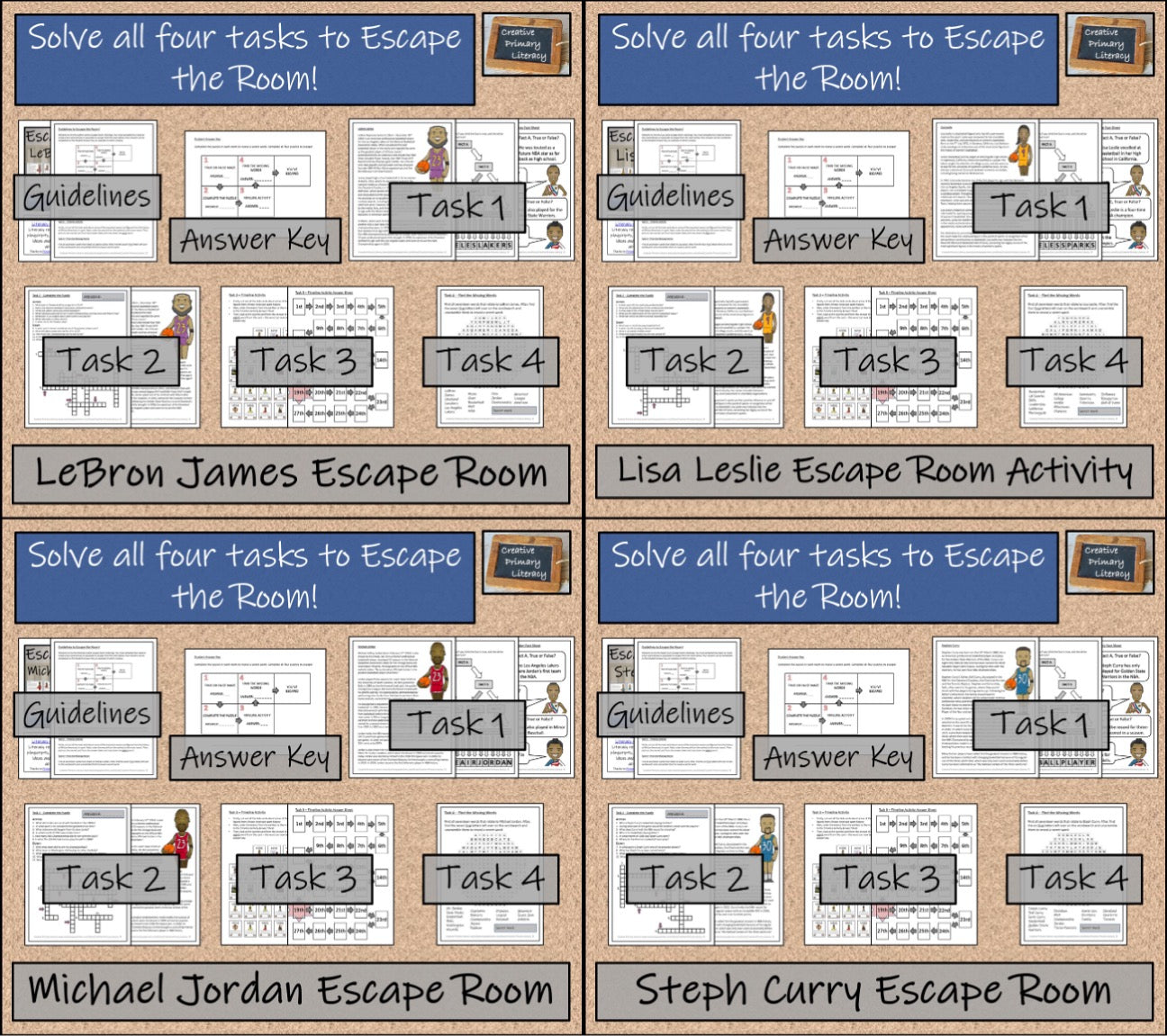 Basketball Stars Escape Room Activity Bundle | 5th Grade & 6th Grade