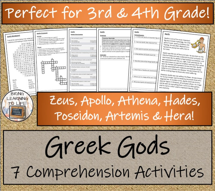 Gods of Ancient Greece Close Reading Activity Bundle | 3rd Grade & 4th Grade