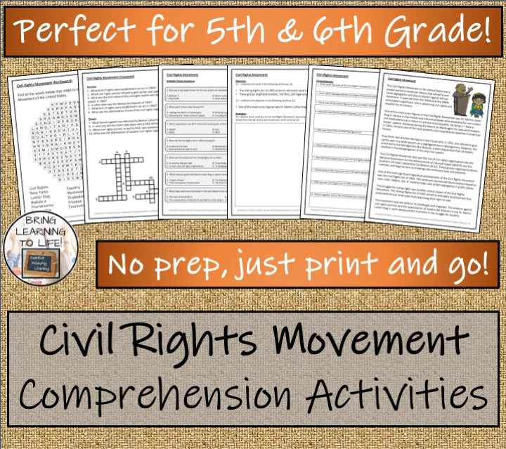 Civil Rights Movement Close Reading Comprehension Activities | 5th & 6th Grade