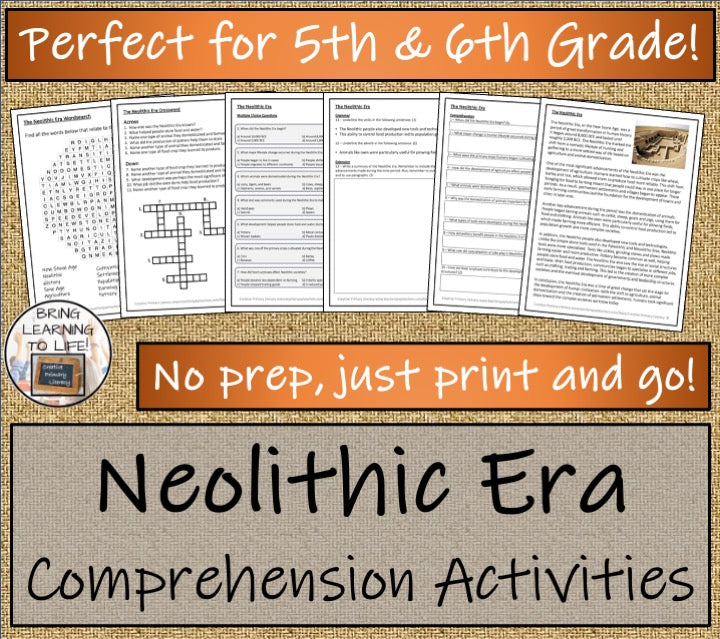 Neolithic Era of the Stone Age Close Reading Comprehension | 5th & 6th Grade