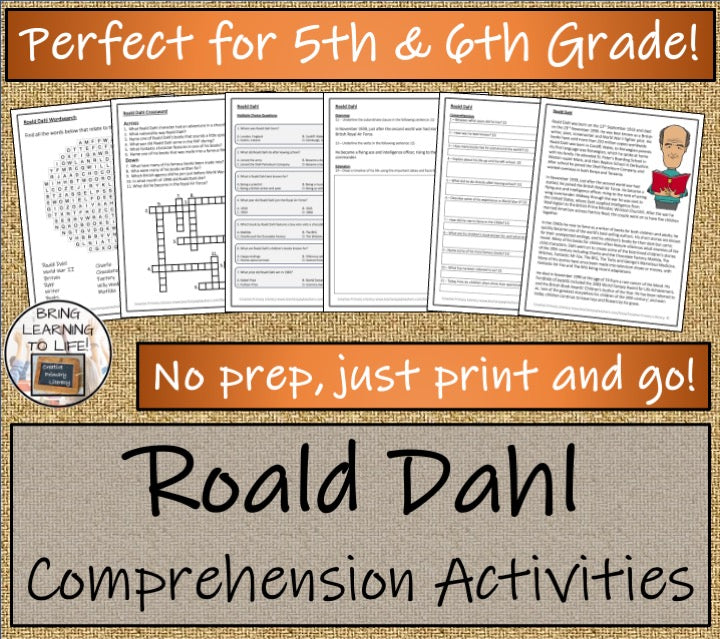 Roald Dahl Close Reading Comprehension Activity | 5th Grade & 6th Grade