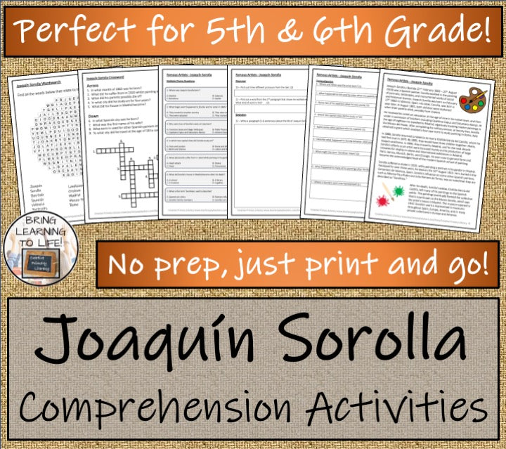 Joaquín Sorolla Close Reading Comprehension Activities | 5th Grade & 6th Grade