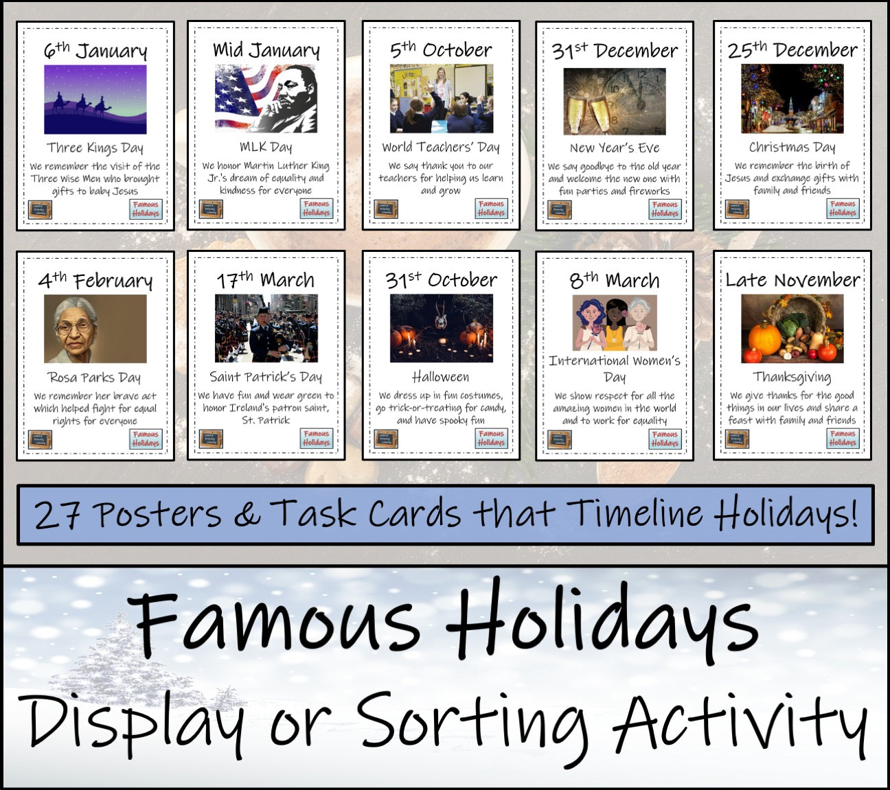 Famous Holidays Timeline Display Research and Sorting Activity