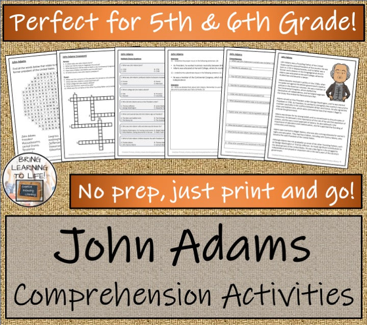 John Adams Close Reading Comprehension Activities | 5th Grade & 6th Grade