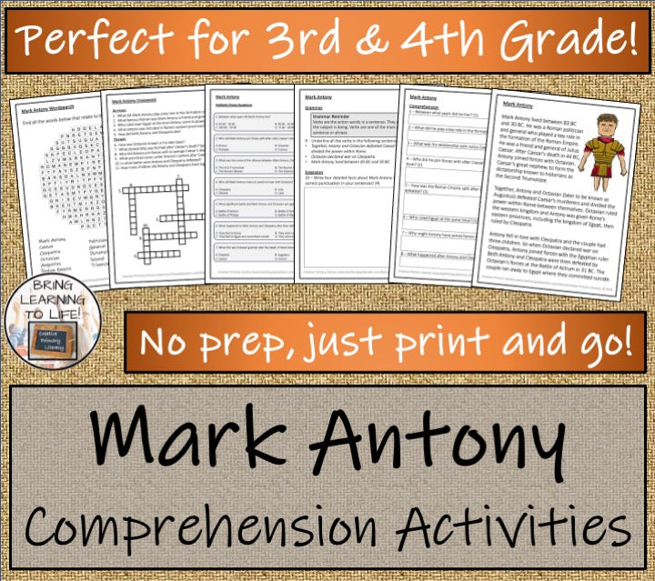 Mark Antony Close Reading Comprehension Activities | 3rd Grade & 4th Grade