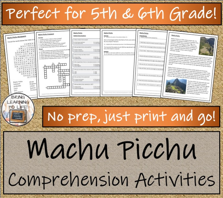 Machu Picchu Close Reading Comprehension Activities | 5th Grade & 6th Grade