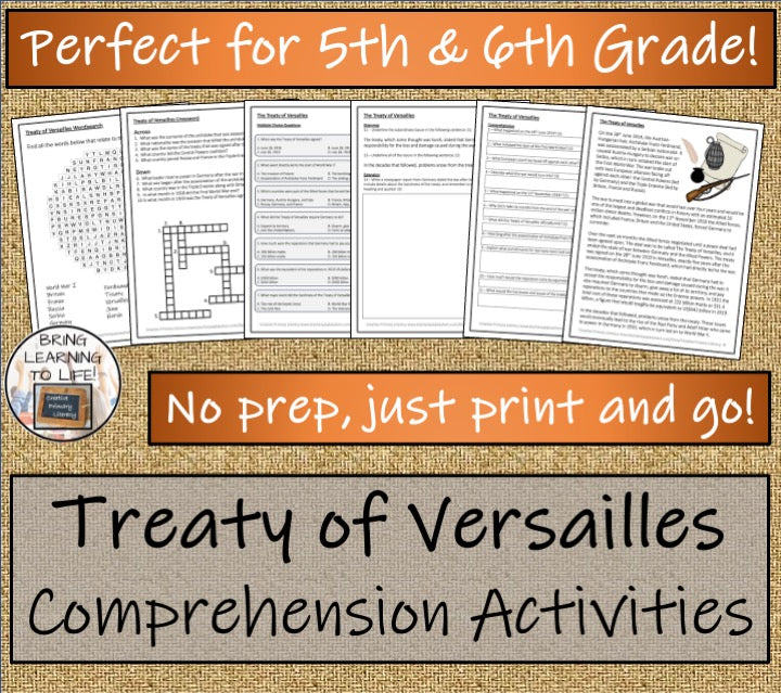 Treaty of Versailles Close Reading Comprehension Activities | 5th & 6th Grade