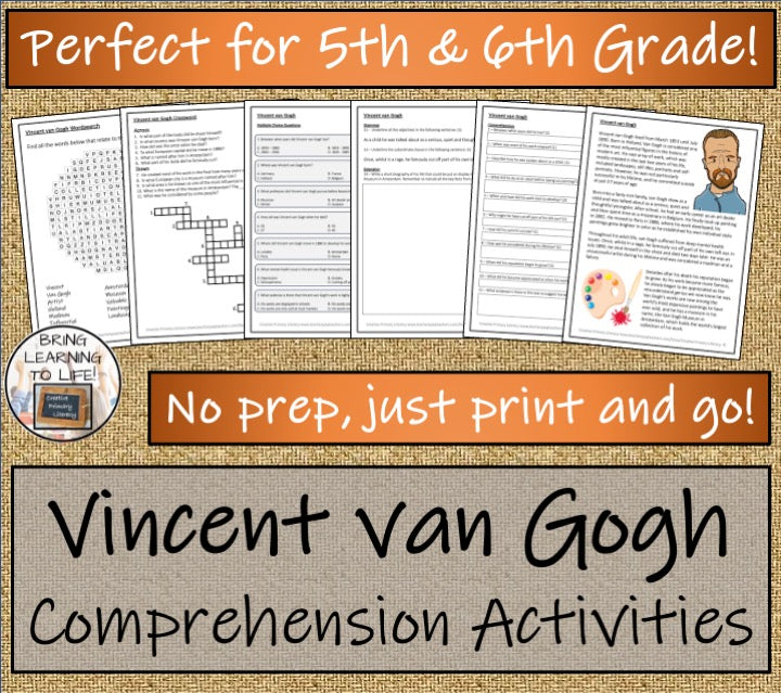 Vincent van Gogh Close Reading Comprehension Activities | 5th Grade & 6th Grade