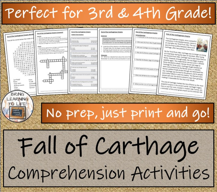 Fall of Carthaginian Empire Reading Comprehension Activities | 3rd & 4th Grade