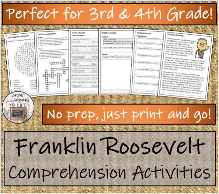 Franklin Roosevelt Close Reading & Biography Bundle | 3rd Grade & 4th Grade