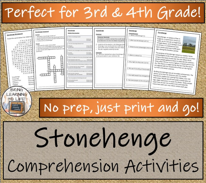 Stonehenge Close Reading Comprehension Activities | 3rd Grade & 4th Grade