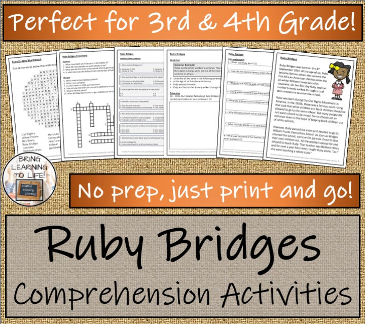 Ruby Bridges Close Reading Comprehension Activities | 3rd Grade & 4th Grade