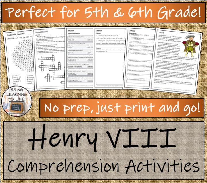 Henry VIII Close Reading Comprehension Activity | 5th Grade & 6th Grade