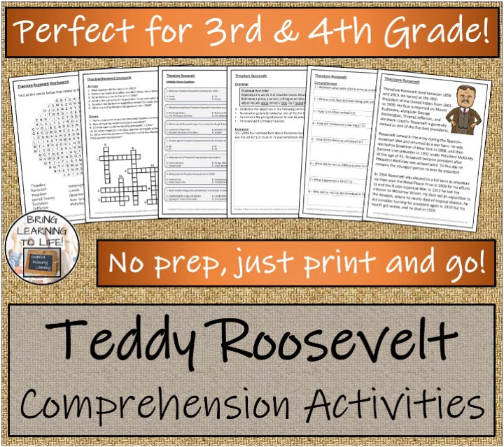 Theodore Roosevelt Close Reading & Biography Bundle | 3rd Grade & 4th Grade