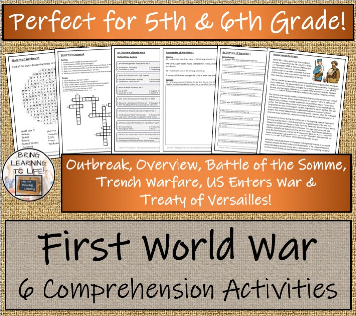 First World War Close Reading Comprehension Bundle | 5th Grade & 6th Grade