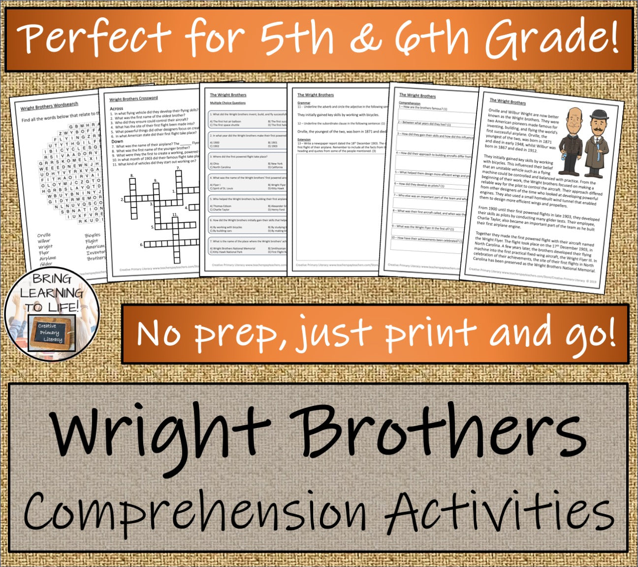 Wright Brothers Close Reading Comprehension Activities | 5th Grade & 6th Grade