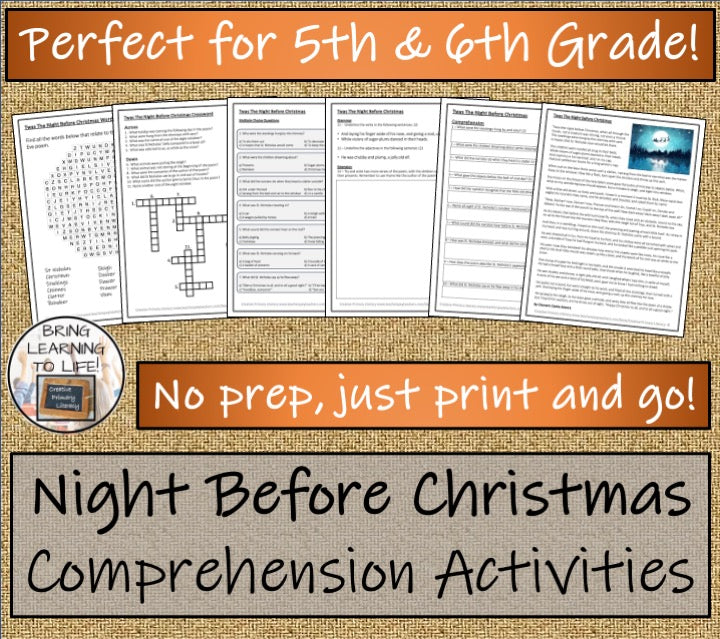 Twas the Night Before Christmas Close Reading Comprehension | 5th & 6th Grade