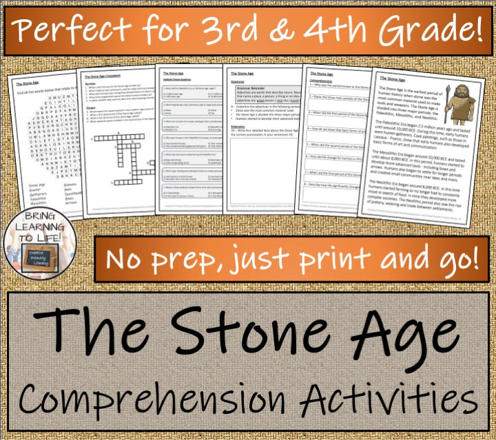 The Stone Age Close Reading Comprehension Activities | 3rd Grade & 4th Grade