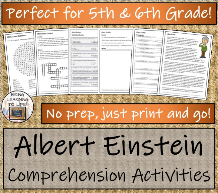 Albert Einstein Close Reading Comprehension Activity | 5th Grade & 6th Grade