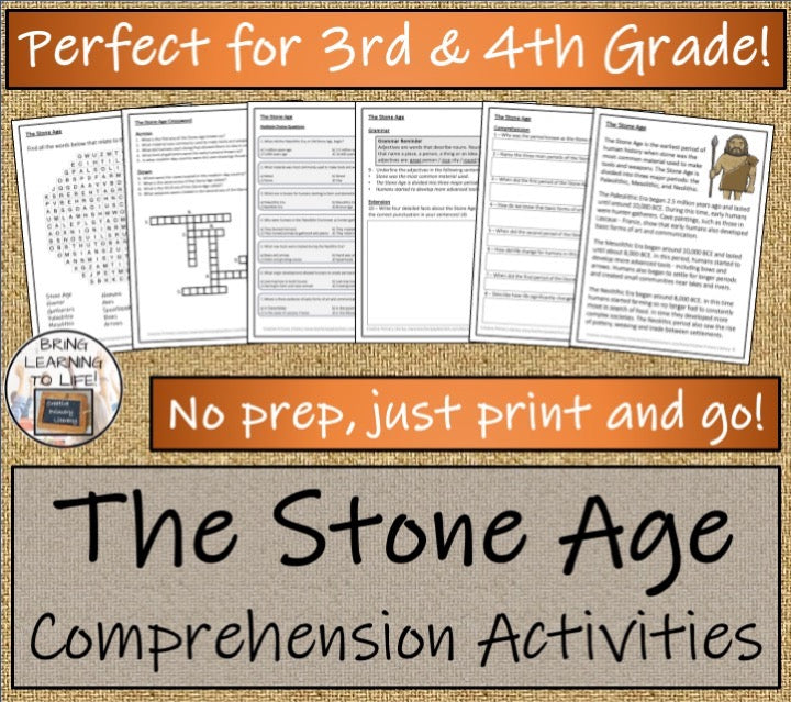 Stone Age Close Reading & Informational Writing Bundle | 3rd & 4th Grade