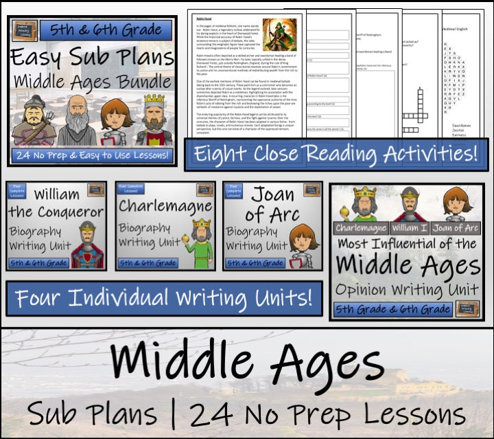 Emergency Sub Plans | Middle Ages Bundle | 5th Grade & 6th Grade