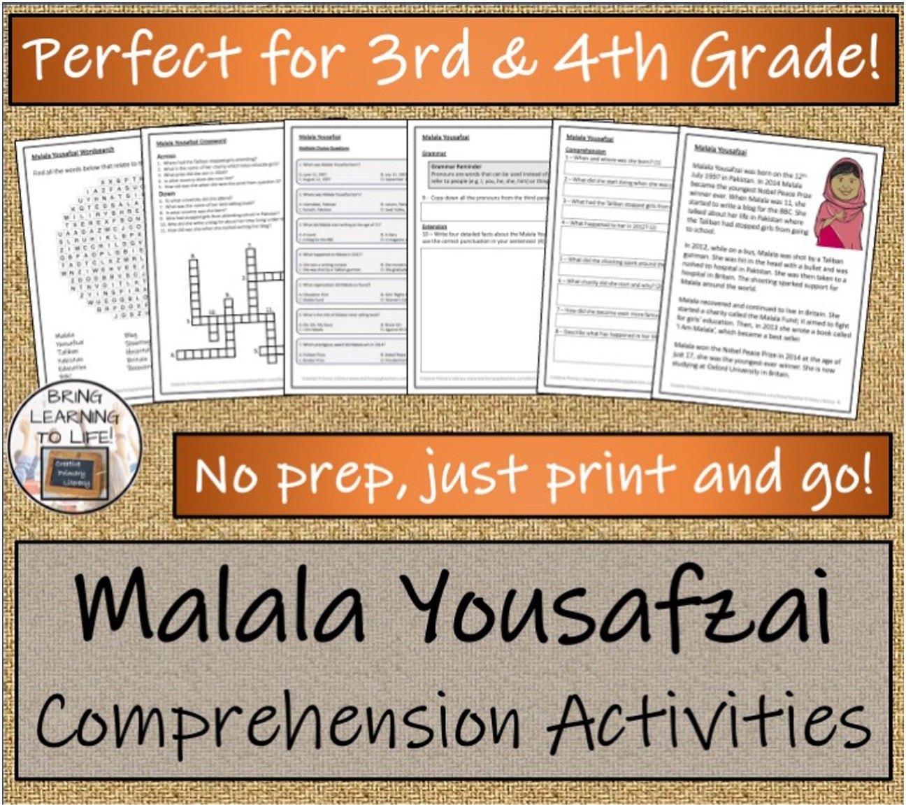 Malala Yousafzai Close Reading & Biography Bundle | 3rd Grade & 4th Grade