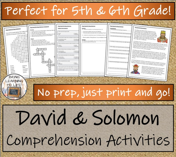 King David & King Solomon Close Reading Activities | 5th Grade & 6th Grade