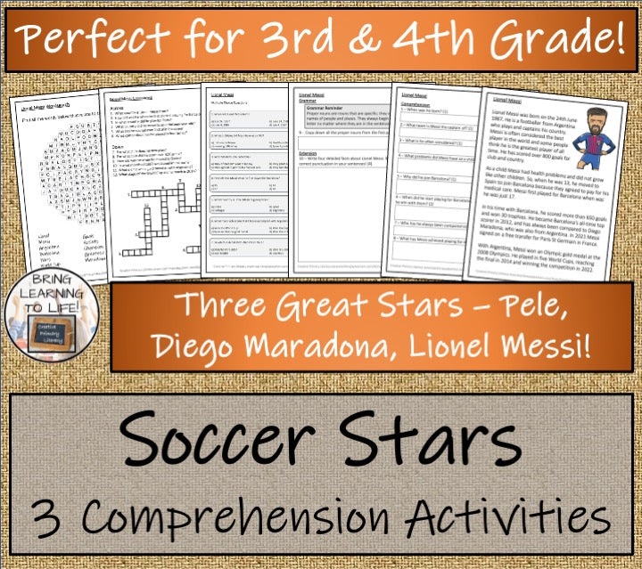 Soccer Stars Close Reading Comprehension Activity Bundle | 3rd Grade & 4th Grade