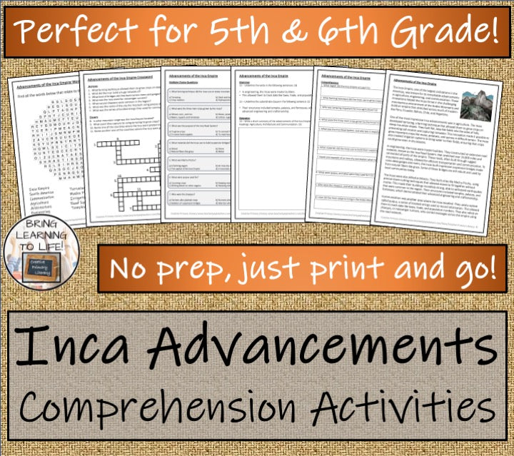 Advancements of Inca Empire Reading Comprehension Activities | 5th & 6th Grade