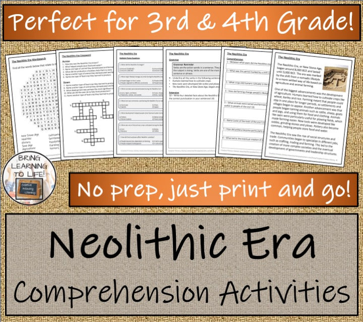 Neolithic Era of the Stone Age Close Reading Comprehension | 3rd & 4th Grade