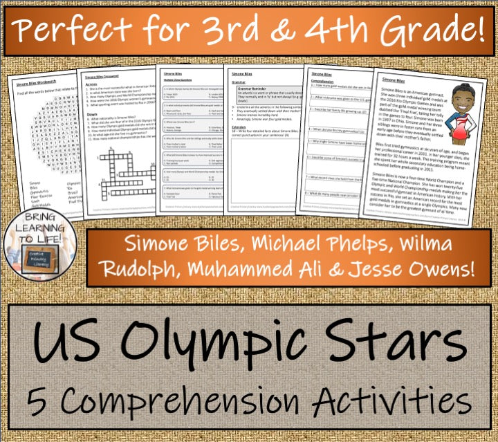 U.S. Olympic Stars Close Reading Comprehension Bundle | 3rd Grade & 4th Grade