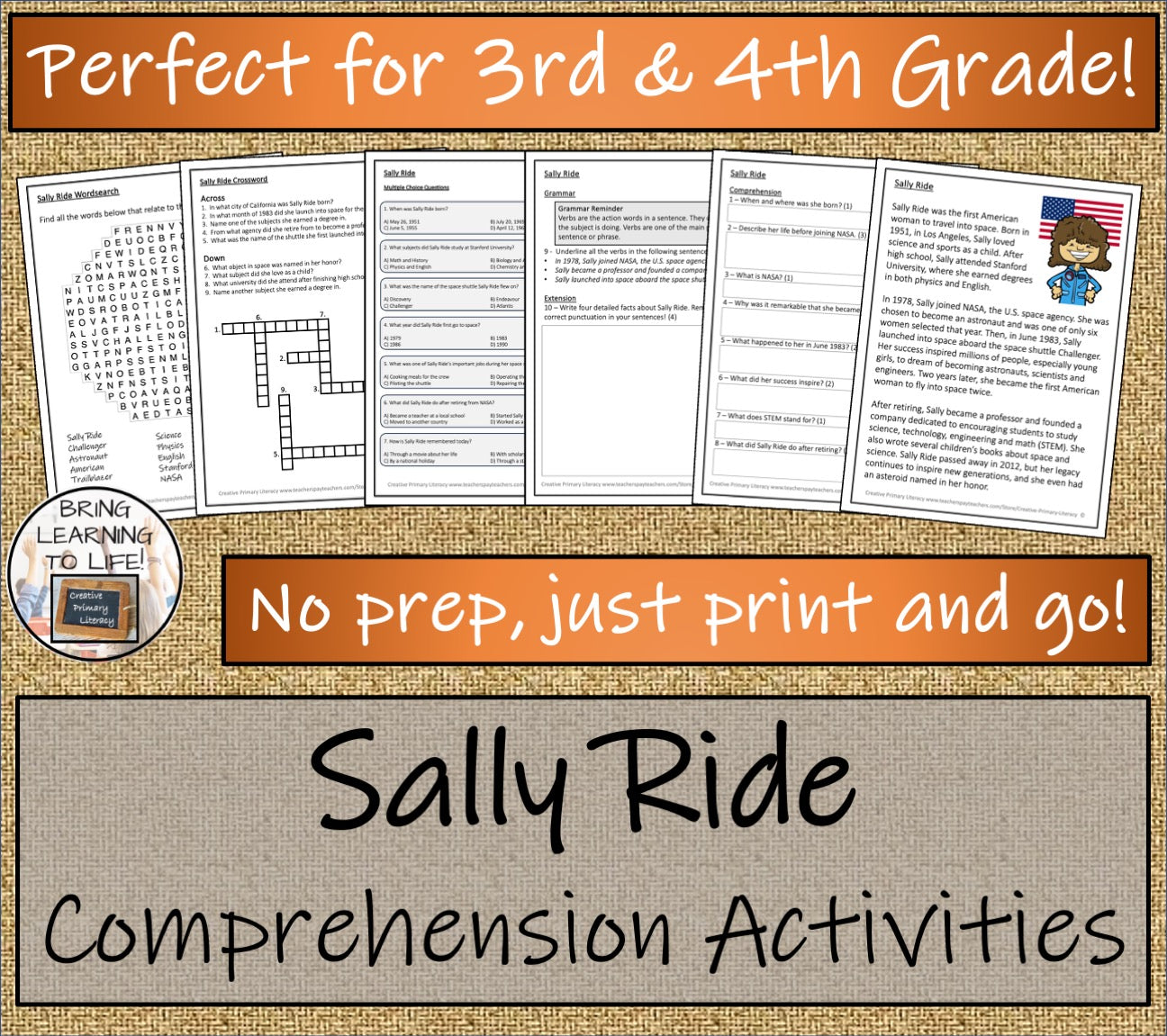 Sally Ride Close Reading Comprehension Activities | 3rd Grade & 4th Grade