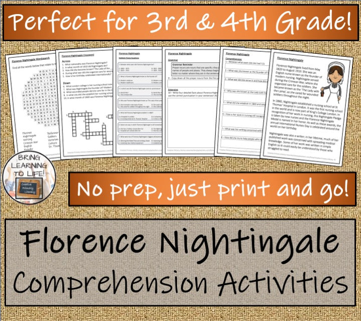 Florence Nightingale Close Reading Comprehension Activities | 3rd & 4th Grade