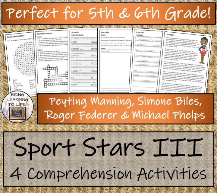 Sport Stars Volume 3 Close Reading Comprehension Bundle | 5th Grade & 6th Grade