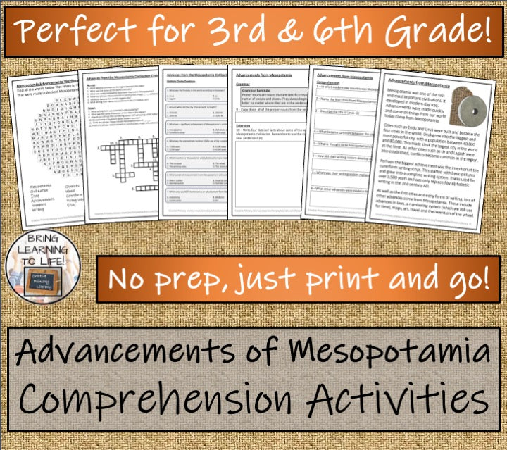 Advancements from Mesopotamia Close Reading Comprehension | 3rd & 4th Grade