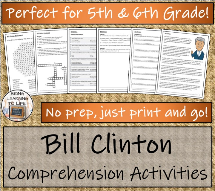 Bill Clinton Close Reading Comprehension Activities | 5th Grade & 6th Grade