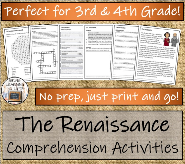 The Renaissance Close Reading Comprehension Activities | 3rd Grade & 4th Grade