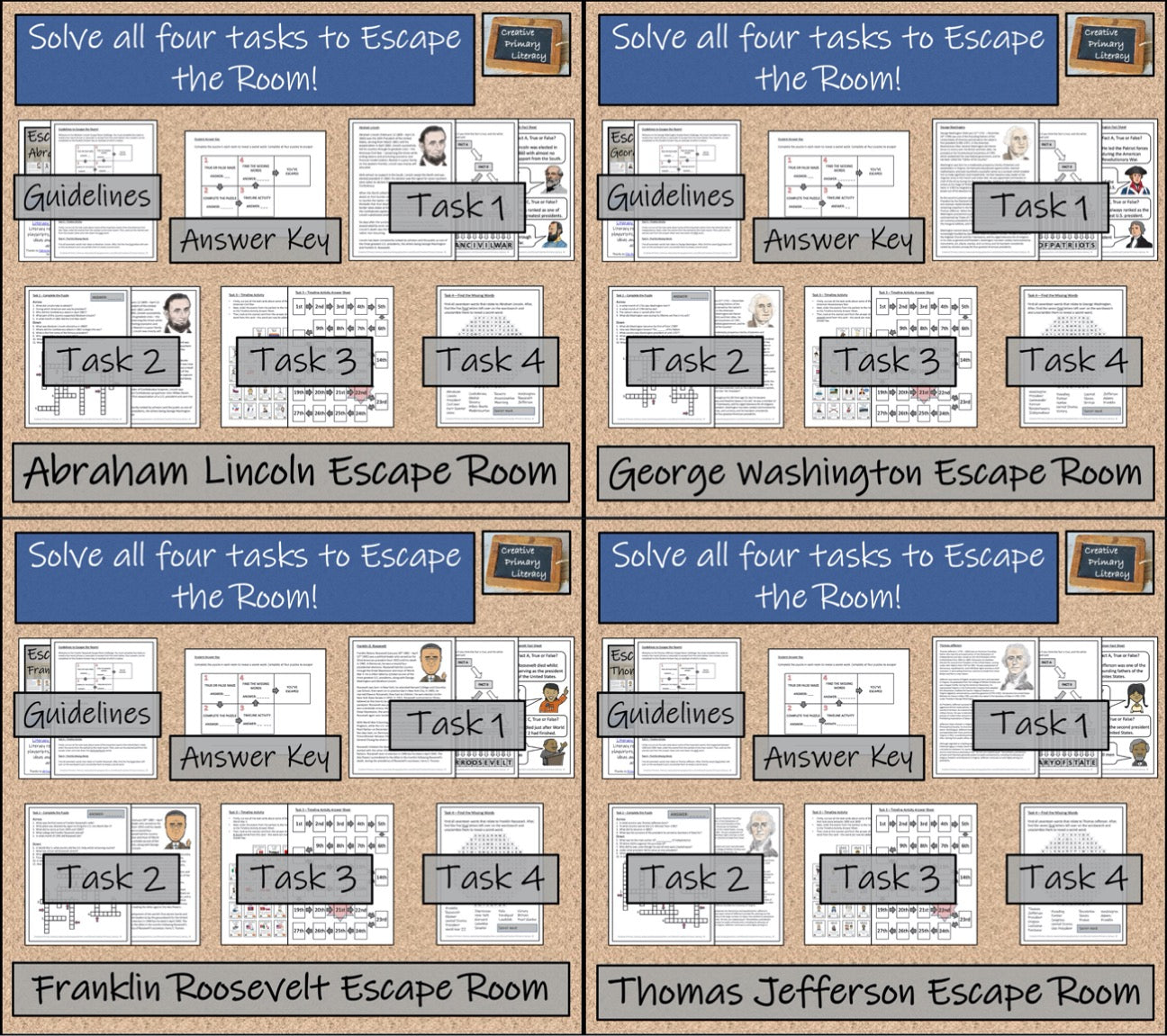 U.S. Presidents Volume I Escape Room Activity Bundle | 5th Grade & 6th Grade