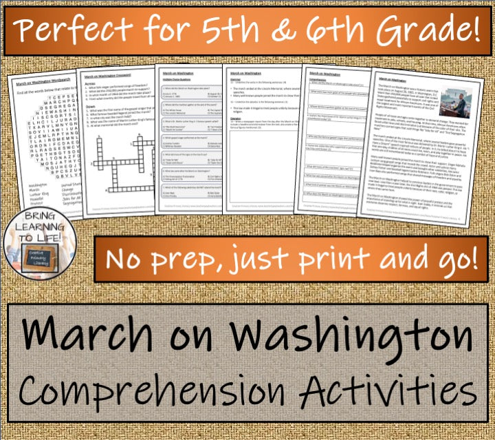 March on Washington Close Reading Comprehension Activities | 5th & 6th Grade