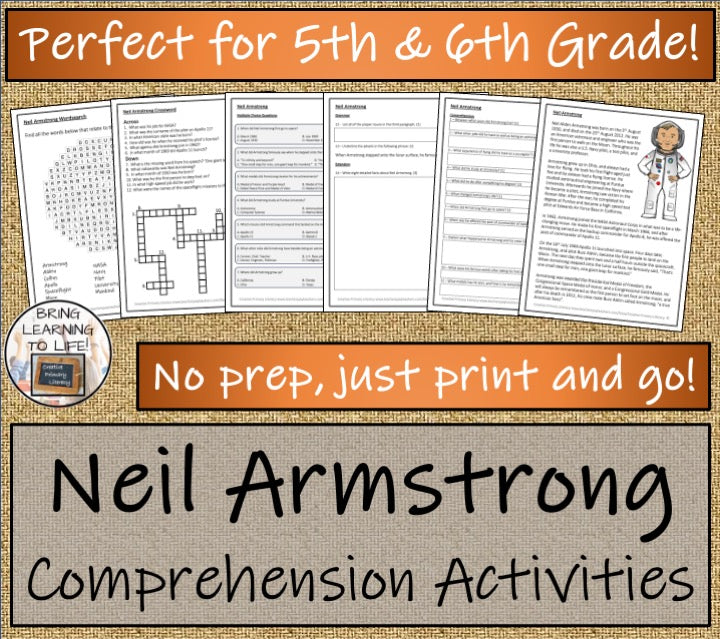 Neil Armstrong Close Reading Comprehension Activity | 5th Grade & 6th Grade